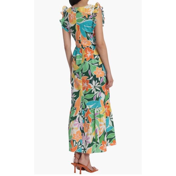 Maggy London Multicolor Floral Sleeveless V-Neck Ruffle Zip Maxi Dress Petite 4 - Picture 2 of 12
